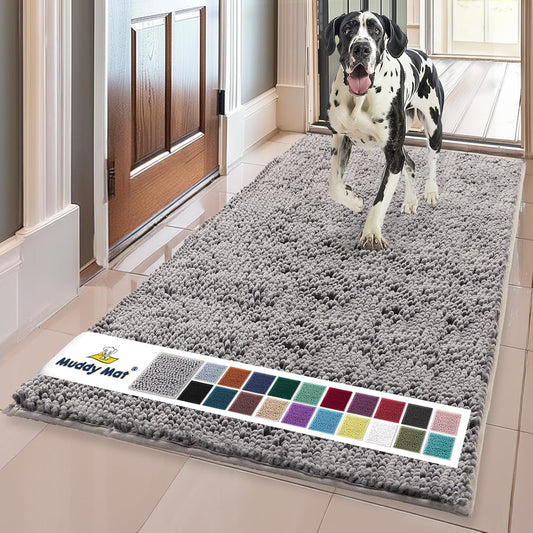 ® Shown on TV – Super Absorbent Microfiber Dog Door Mat for Muddy Paws, Non-Slip Washable Pet Rug, Quick Dry Chenille Entryway Carpet, Machine Washable Indoor Outdoor Mat, Grey 60"X24"