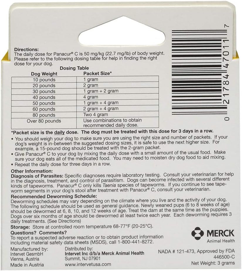 C Canine Dewormer (Fenbendazole), 1 Gram, Yellow, 3 Count (Pack of 1)