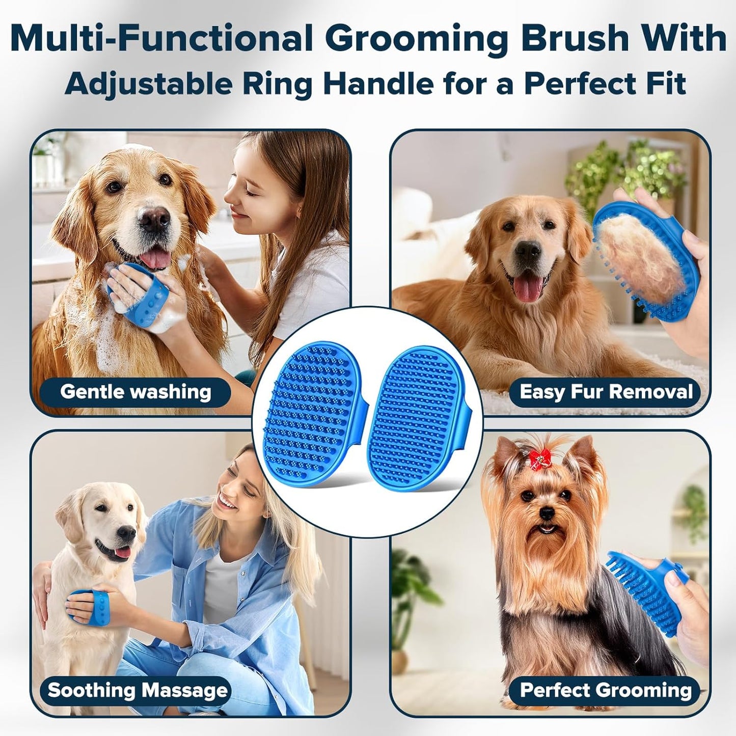 6PCS Pet Grooming Kit for Dogs,Cats and Horses | Dog Washing Gloves | Dog Bath Brush | Dog Bath Gloves | Dog Shampoo Brush | Pet Grooming Gloves | Dog Bath Supplies (Navy Blue)