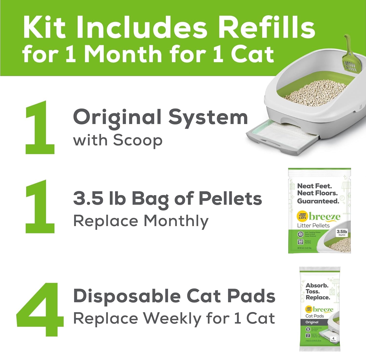 Purina  Hooded Litter Box System, BREEZE Hooded System Starter Kit Litter Box, Pellets & Pads