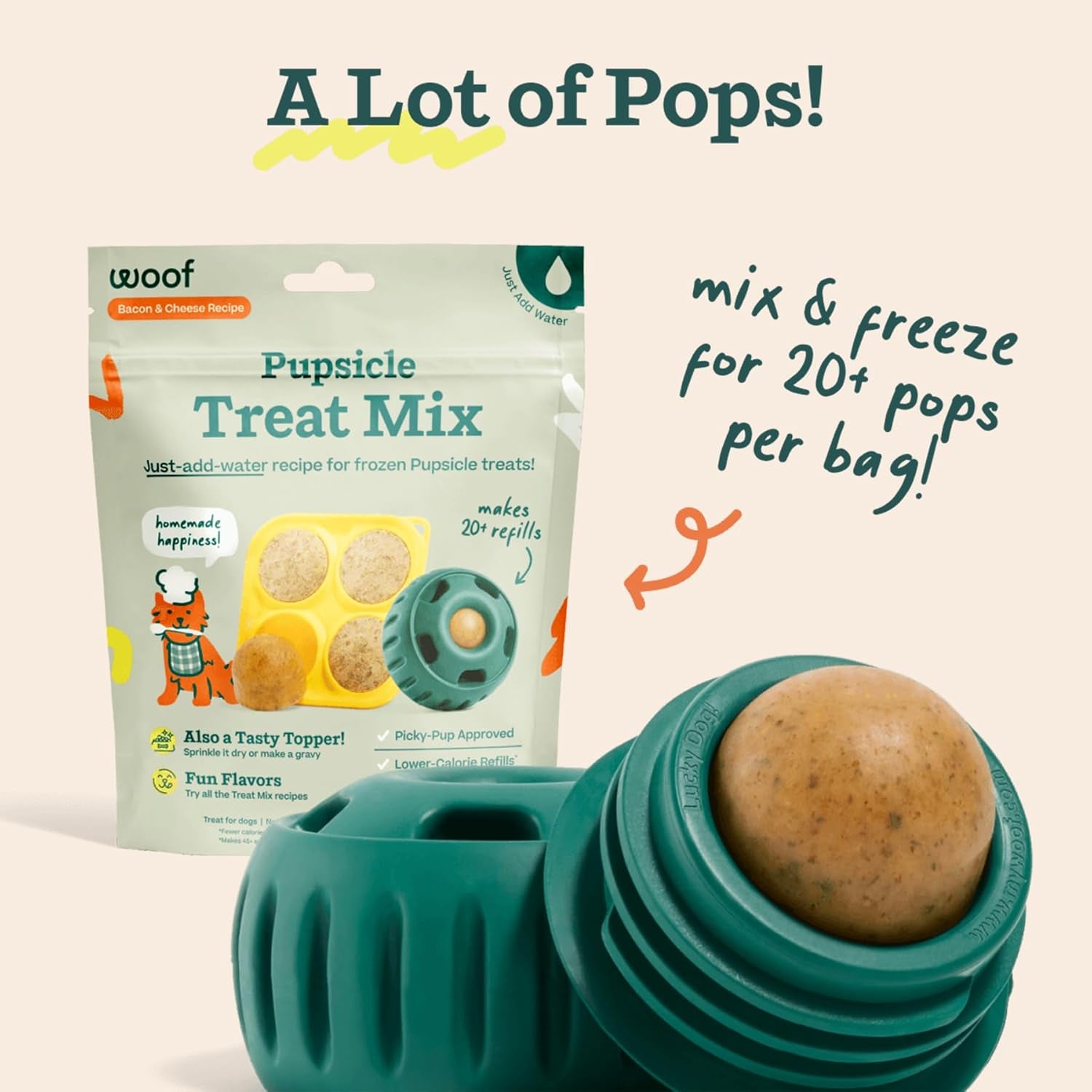 Dog Pupsicle Mix - Easy-To-Make DIY Pupsicle Refills - Tasty, Healthy Pupsicle Mix - Wholesome Ingredients - Long-Lasting Treats for Dogs - Bacon and Cheese Mix
