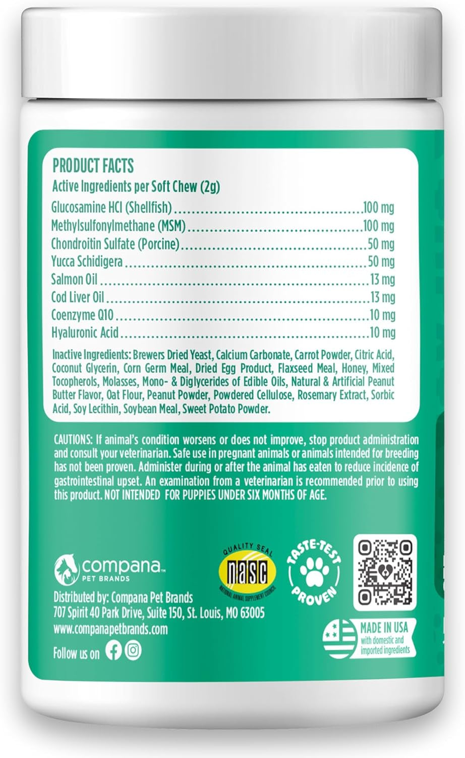 , Hip and Joint Supplement for Dogs, Glucosamine Chondroitin, Premium Hip and Joint Chews for Dogs All Breeds & Sizes, Dog Vitamins and Supplements, (Peanut Butter) 225 Chews