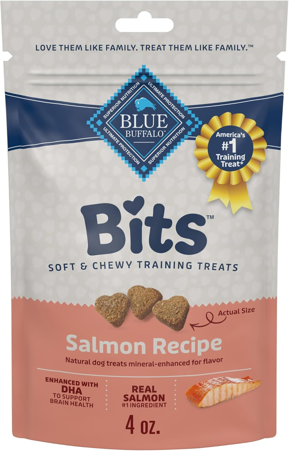 Bits Soft Dog Treats for Training, Made with Natural Ingredients & Enhanced with DHA, Salmon Recipe, 4-Oz Bag