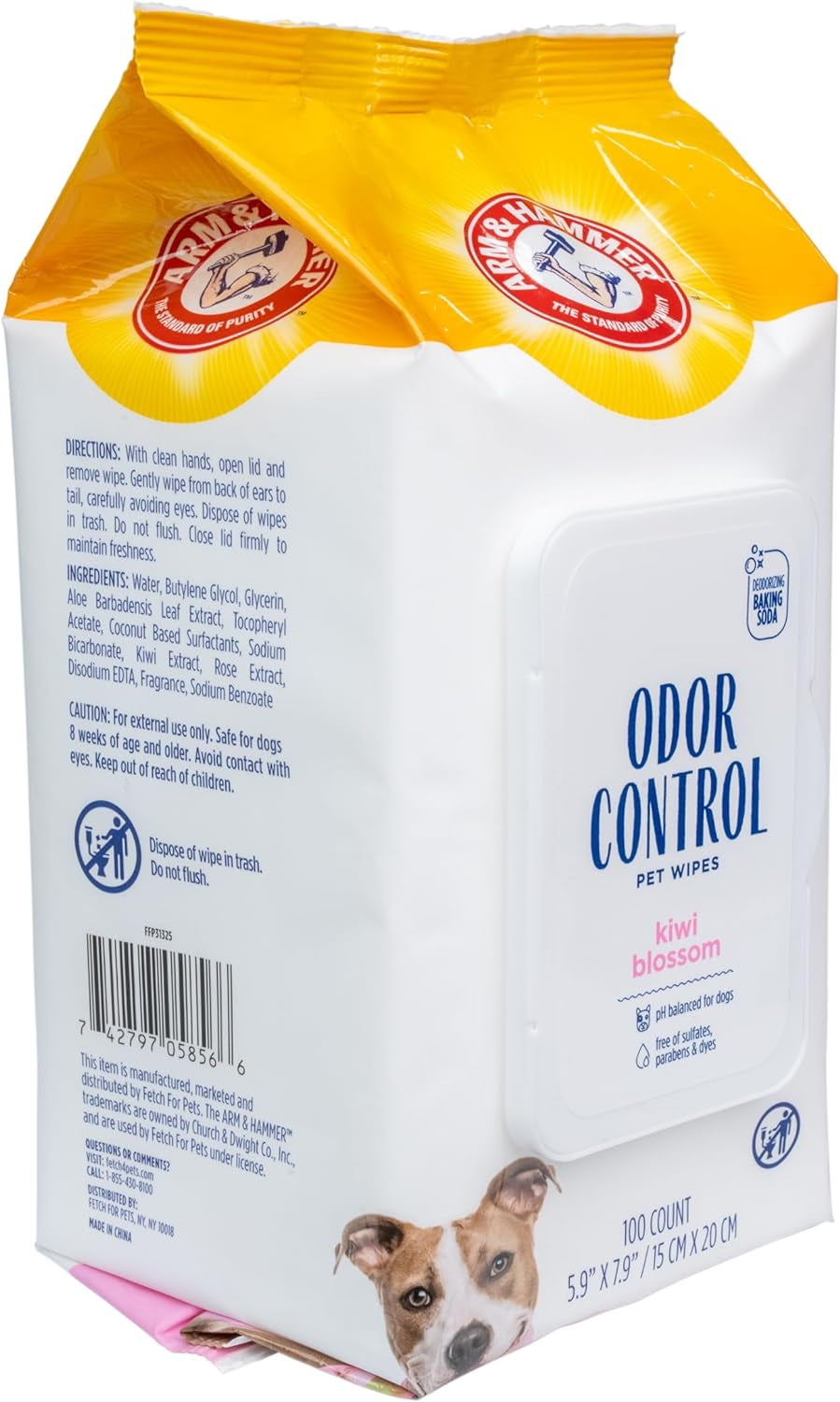 for Pets Odor Control Wipes for Dogs, Best Odor Eliminating Waterless Cleaning for Dogs & Puppies | Kiwi Blossom Scent, 100 Count