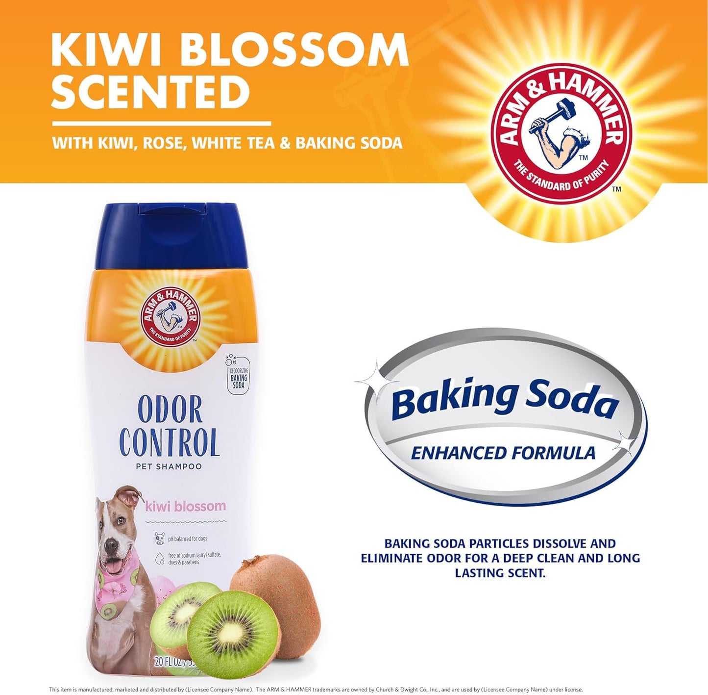Deodorizing Dog Shampoo for Smelly Dogs & Puppies with Baking Soda, Moisturizing Dog Shampoo for Sensitive Skin - Dog Odor Shampoo - Kiwi Blossom Scent, 20 Fl Oz