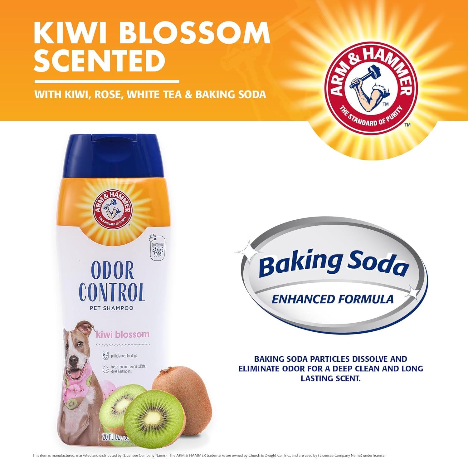 Deodorizing Dog Shampoo for Smelly Dogs & Puppies with Baking Soda, Moisturizing Dog Shampoo for Sensitive Skin - Dog Odor Shampoo - Kiwi Blossom Scent, 20 Fl Oz