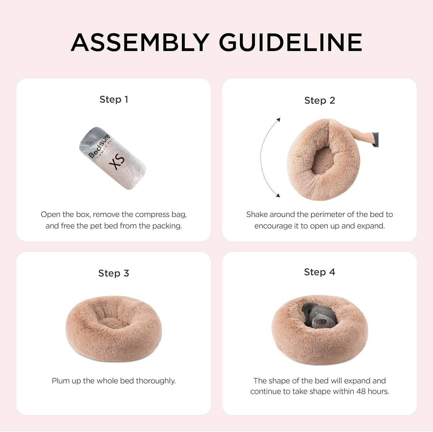 Calming Dog Bed Medium Size Dog - Donut Washable Medium Pet Bed, 30 Inches Anti-Slip round Fluffy Plush Faux Fur Cat Bed, Fits up to 45 Lbs Pets, Camel