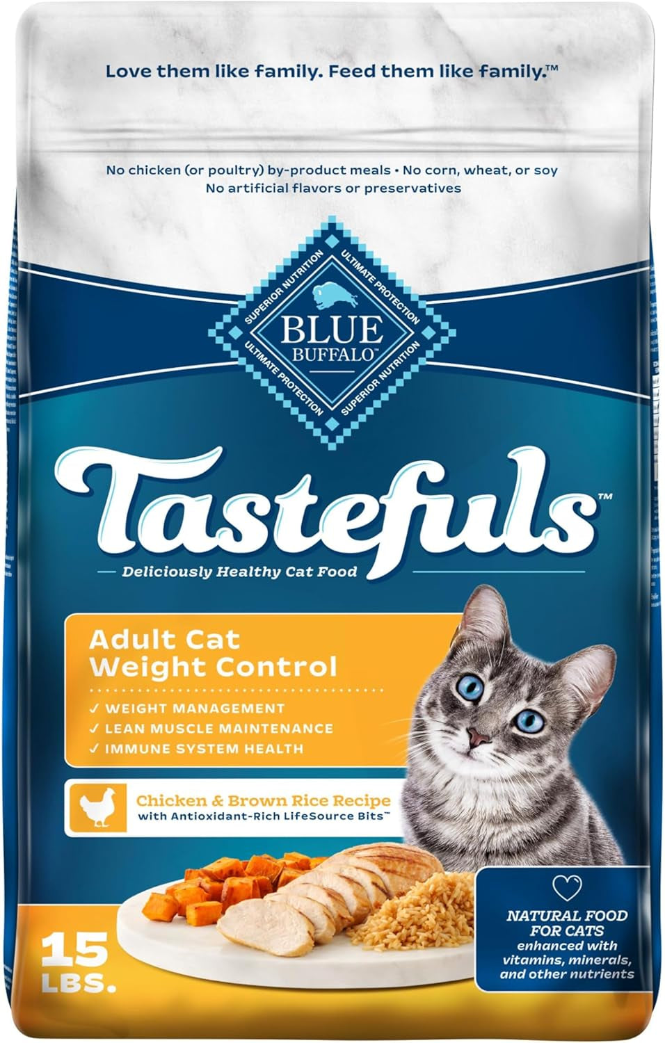 Tastefuls Natural Food for Adult Cats, Weight Control, 15-Lb. Bag