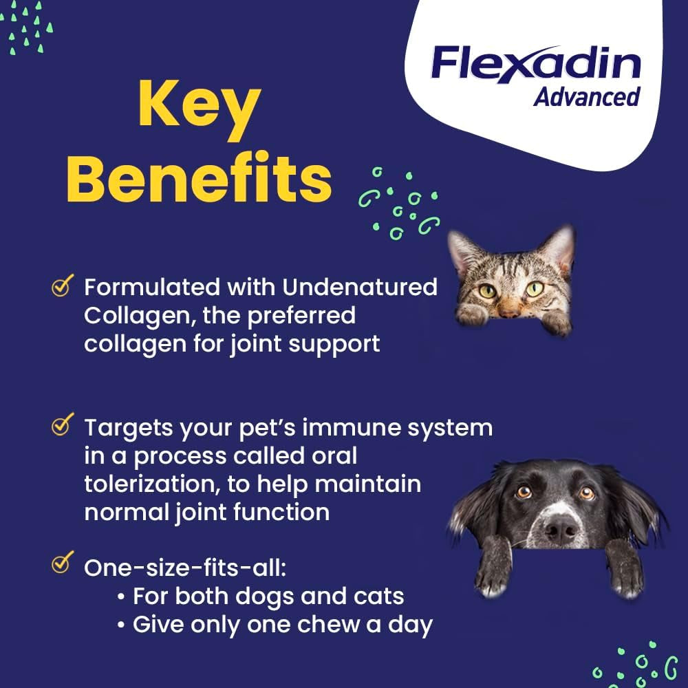 Flexadin Advanced Dog Hip and Joint Supplement with Undenatured Collagen, One Chew a Day Hip and Joint Support Chew for Dogs and Cats, Clinically Proven Vet-Approved Formula, 30 Chews