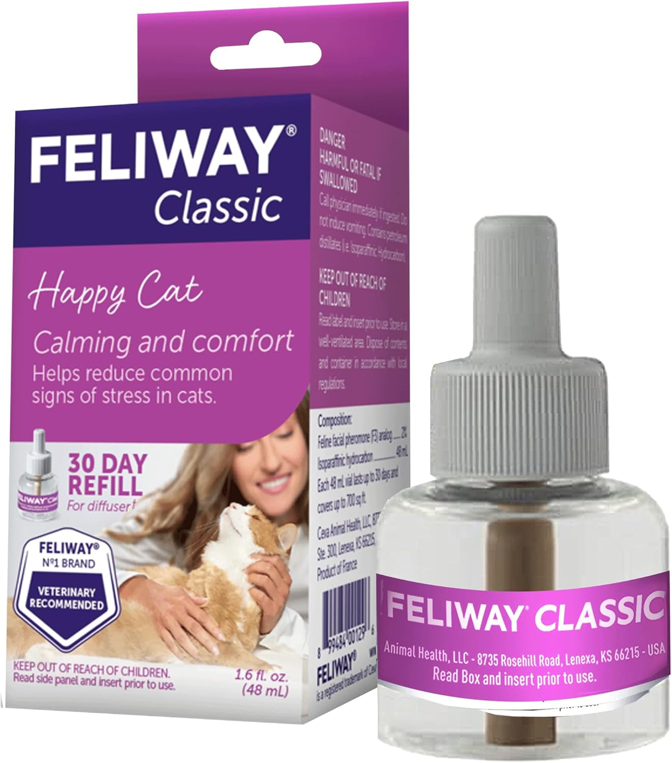 ® Classic 30 Day Cat Calming Refill for Pheromone Diffuser, 48Ml - Helps Reduce Common Signs of Stress in Cats & Kittens, Enhanced Calming