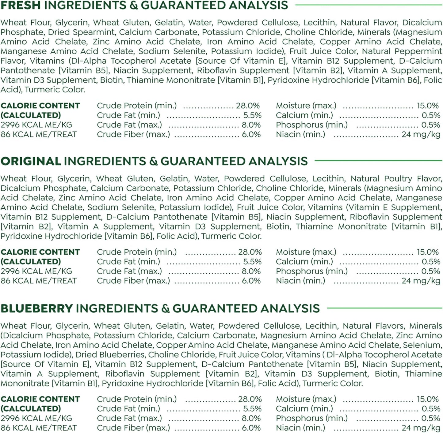 Regular Dental Dog Treats, 3-Flavor Variety Pack, (3) 12 Oz. Pouches, 36 Total Treats