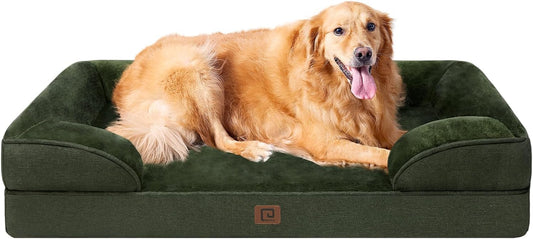 Orthopedic Dog Beds for Extra Large Dogs, Waterproof Memory Foam XL Pet Bed with Sides, Non-Slip Bottom and Egg-Crate Foam Big Dog Couch Bed with Washable Removable Cover, Dark Green