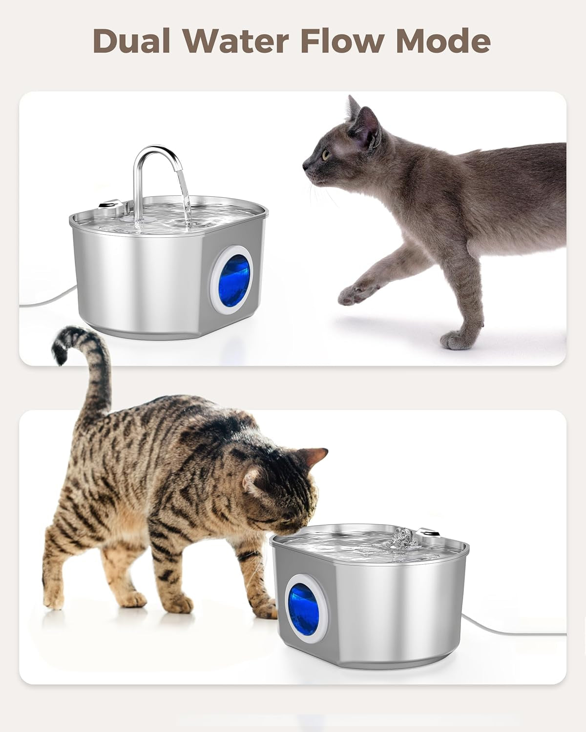 Cat Water Fountain Stainless Steel: 74Oz/2.2L Cat Fountain for Drinking- Pet Water Fountain inside - Automatic Dog Watering Dispenser Bowl - Pet Feeding & Watering Supplies (4 Filters)