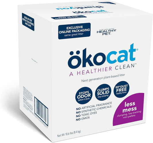 Less Mess Low Tracking Wood Clumping Cat Litter Mini- Pellets, Unscented, 18.6 Pounds - Natural Ingredients, Stops Odor, Clumps Solid, 99% Dust Free, Great for Long-Hair Breeds