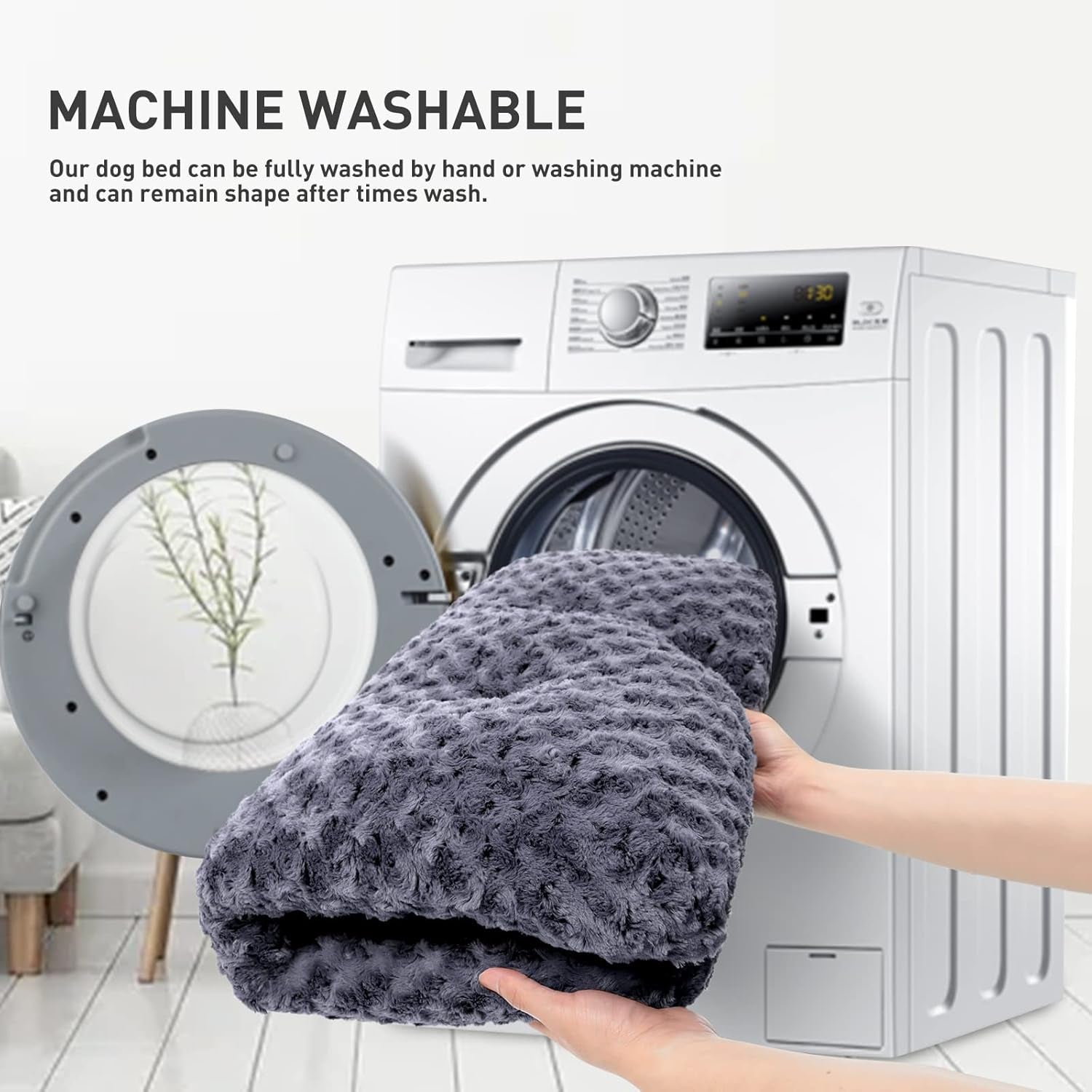 Washable Dog Bed Deluxe Plush Dog Crate Beds Comfy Kennel Pad Anti-Slip Pet Sleeping Mat for Large, Jumbo, Medium, Small Dogs Breeds, 23" X 18", Dark Grey