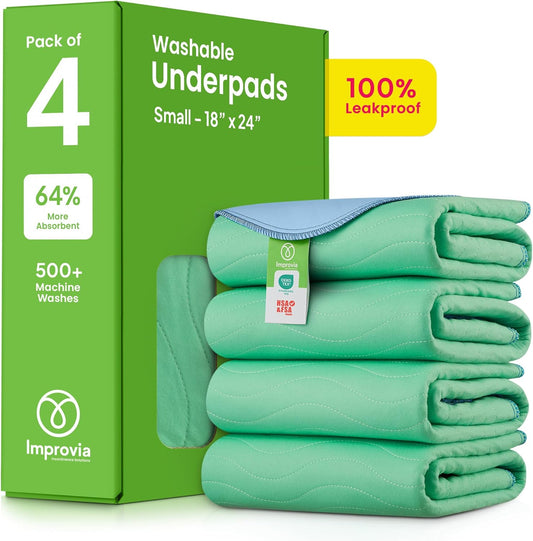 ® Washable Underpads, 18" X 24" (Pack of 4) - Heavy Absorbency Reusable Incontinence Pads for Kids, Adults, Elderly, and Pets - Waterproof Protective Pad for Bed, Couch, Sofa, Furniture, Floor