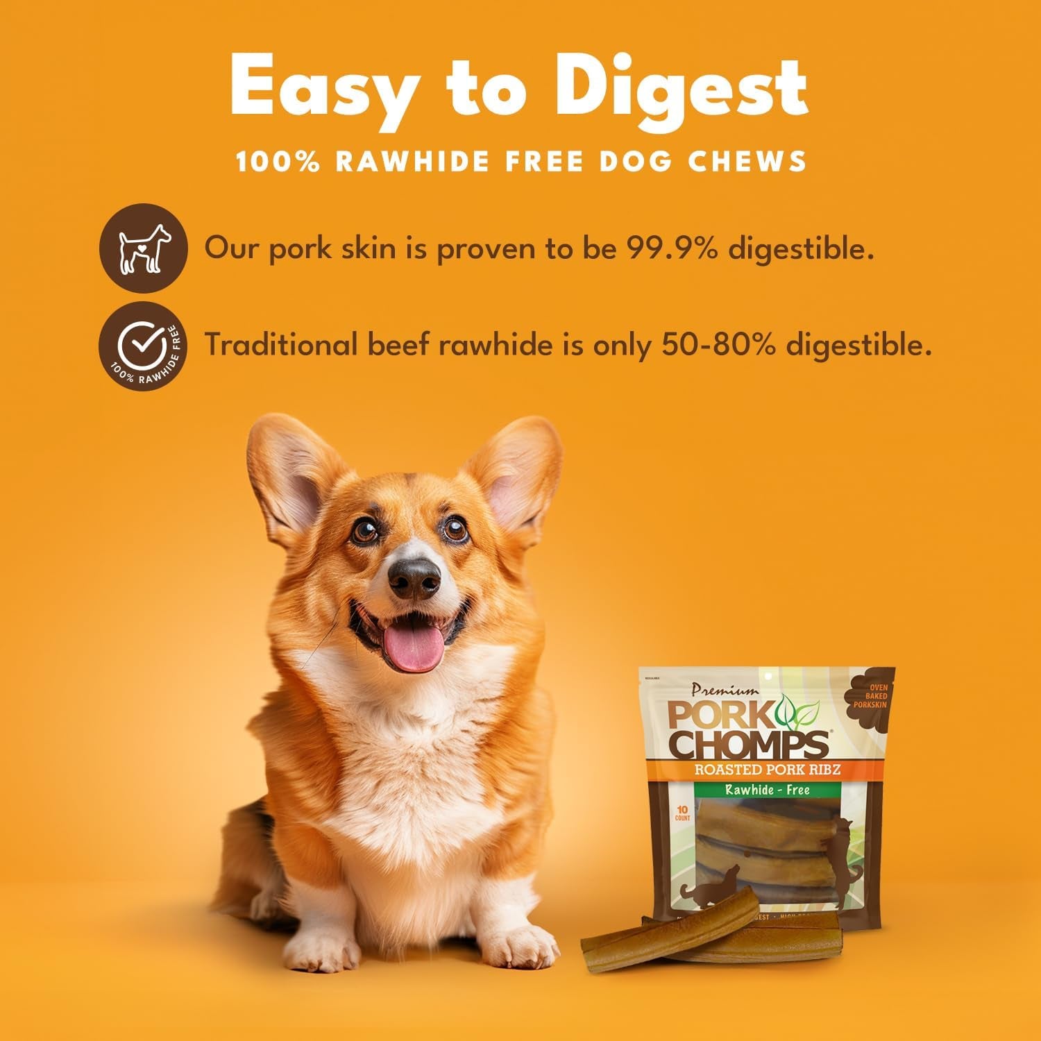Roasted Pork Skin Dog Chews, 6-Inch Rib Shapes, 10 Count
