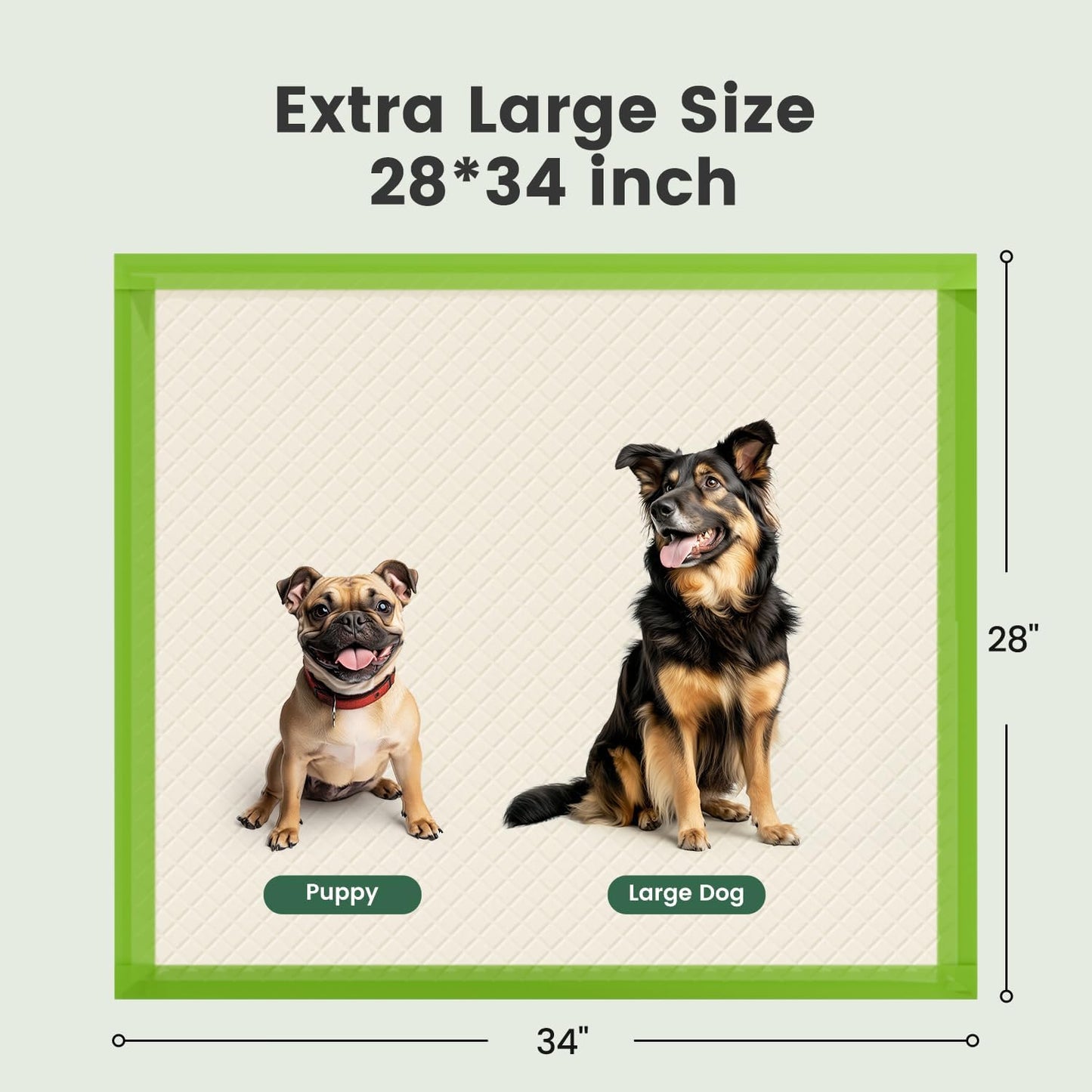 Dog Pee Pads Extra Large 28"X34", XL Thicker ECO Green Disposable Xlarge Puppy Training Pads Super Absorbent Full Edge-Wrapping Pad for Dogs, Puppies, Doggie, Cats, Rabbits-(30 Count)