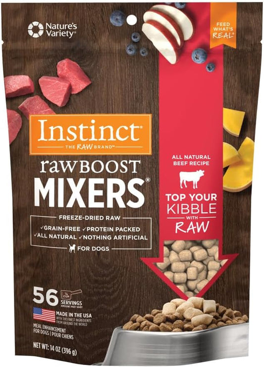 Raw Boost Mixers, Freeze Dried Dog Food Topper, Grain Free Recipe - All Natural Beef, 14 Oz. Bag