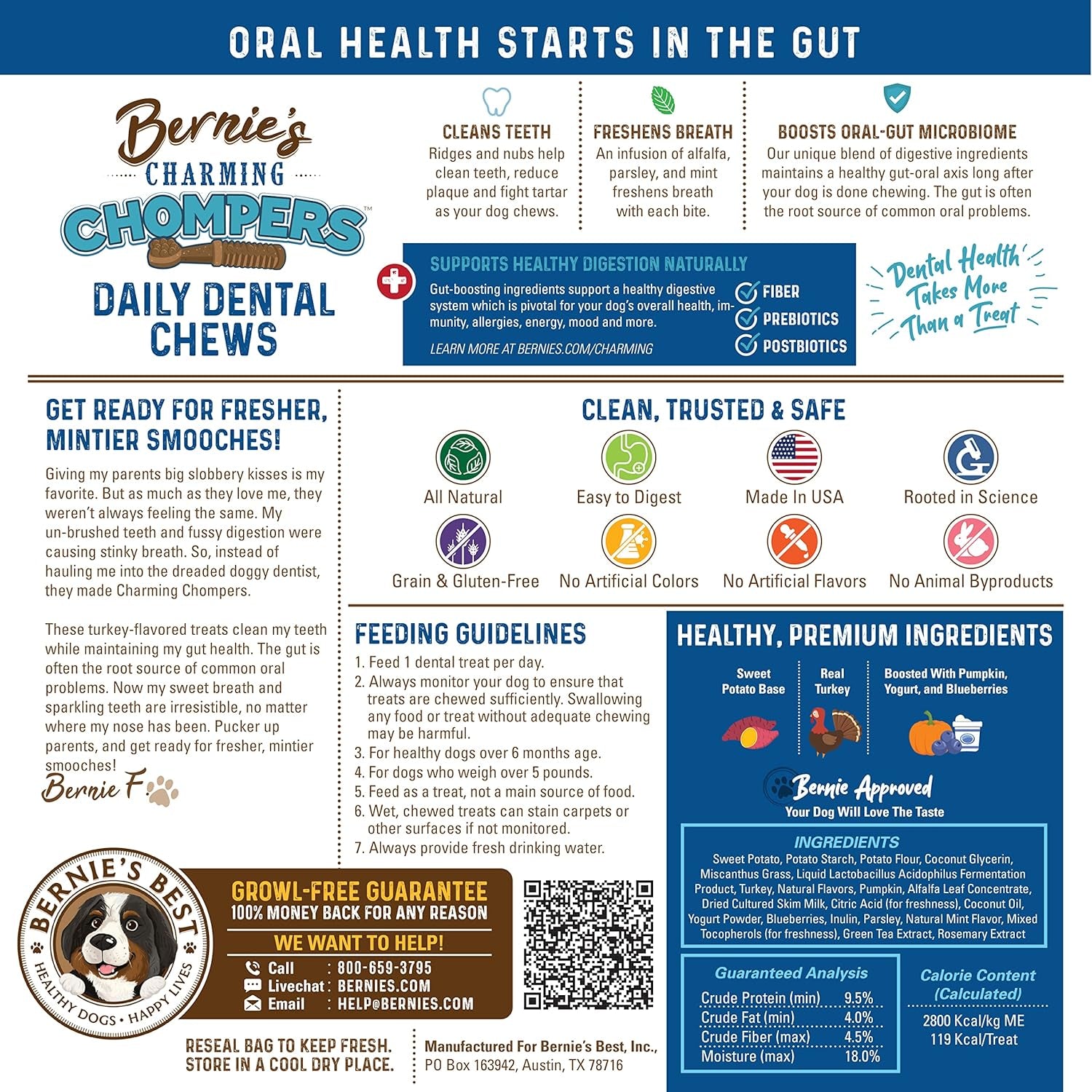 Charming Chompers - Daily Dental Chews for Dogs 50-100 Lbs. - 24 Count - Cleans Teeth, Freshens Breath, + Boosts Oral-Gut Microbiome. Easy to Digest, Supports Healthy Digestion Naturally