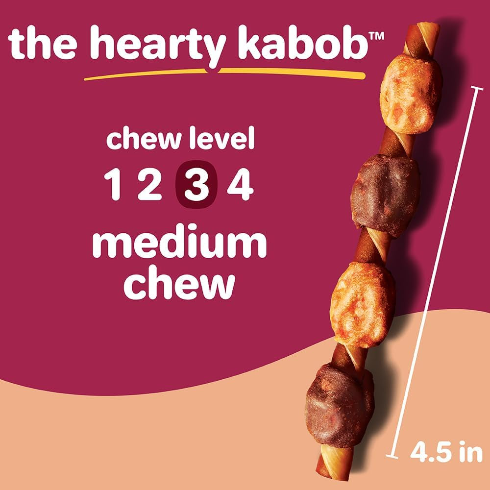 Oinkies Hearty Kabob Dog Treats with 100% Real Chicken, Duck, Sweet Potato & Carrot, Rawhide-Free, Natural Dog Treats, Highly Digestible Long Lasting Chews, 18 Count