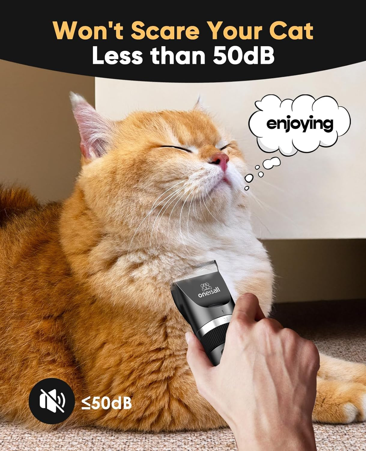 Quiet Cat Clippers for Matted & Long Hair, 2-Speed Cordless Pet Shaver Grooming Kit for Cats, Small Dogs & Animals (Black)