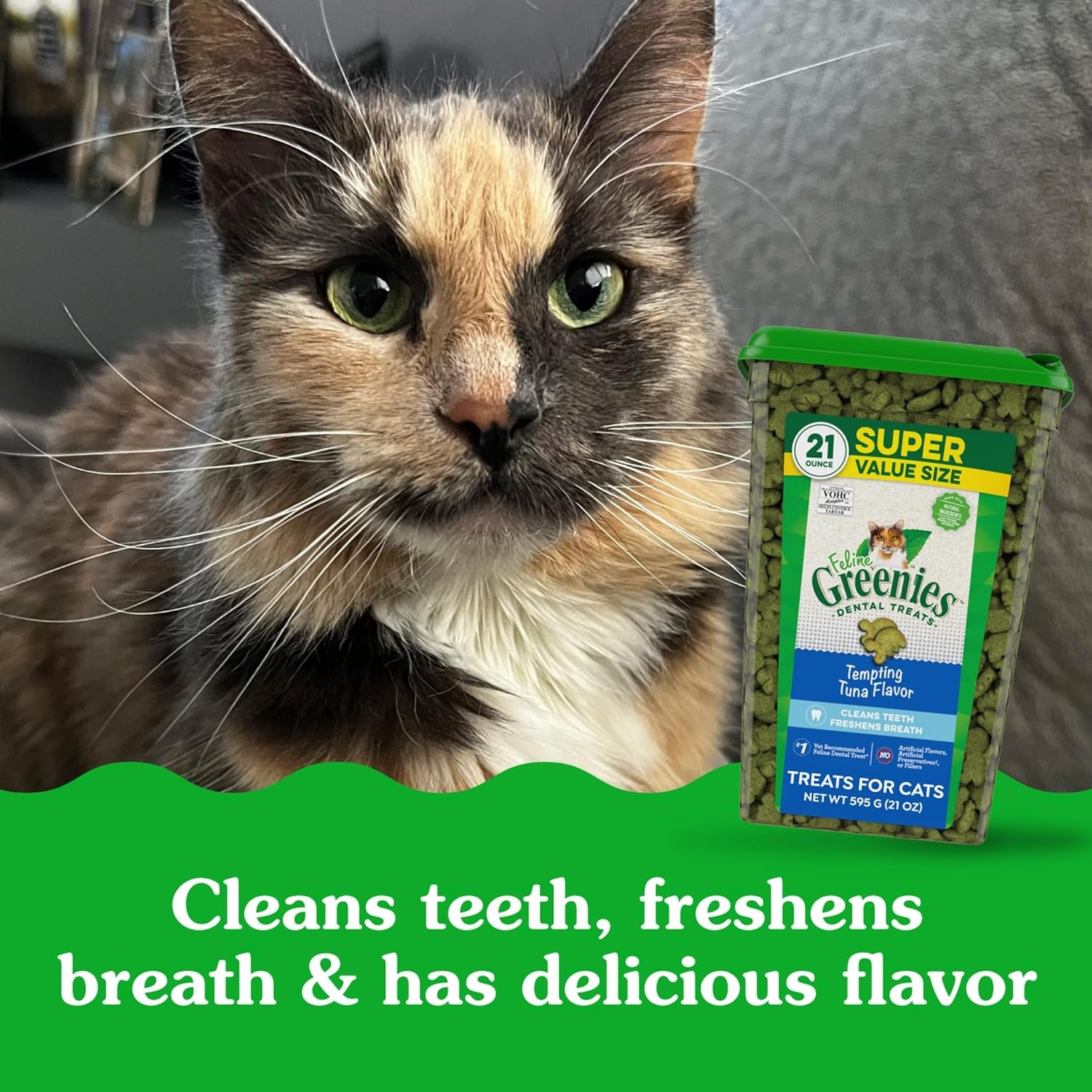 Feline Dental Cat Treats, Tempting Tuna Flavor, 21 Oz. Tub