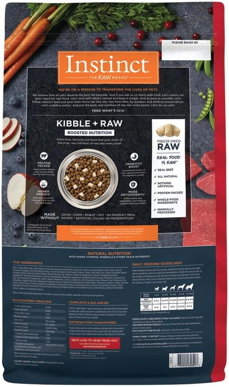 Raw Boost, Natural Dry Dog Food with Freeze Dried Pieces, High Protein, Grain Free Recipe - Real Beef, 20 Lb. Bag