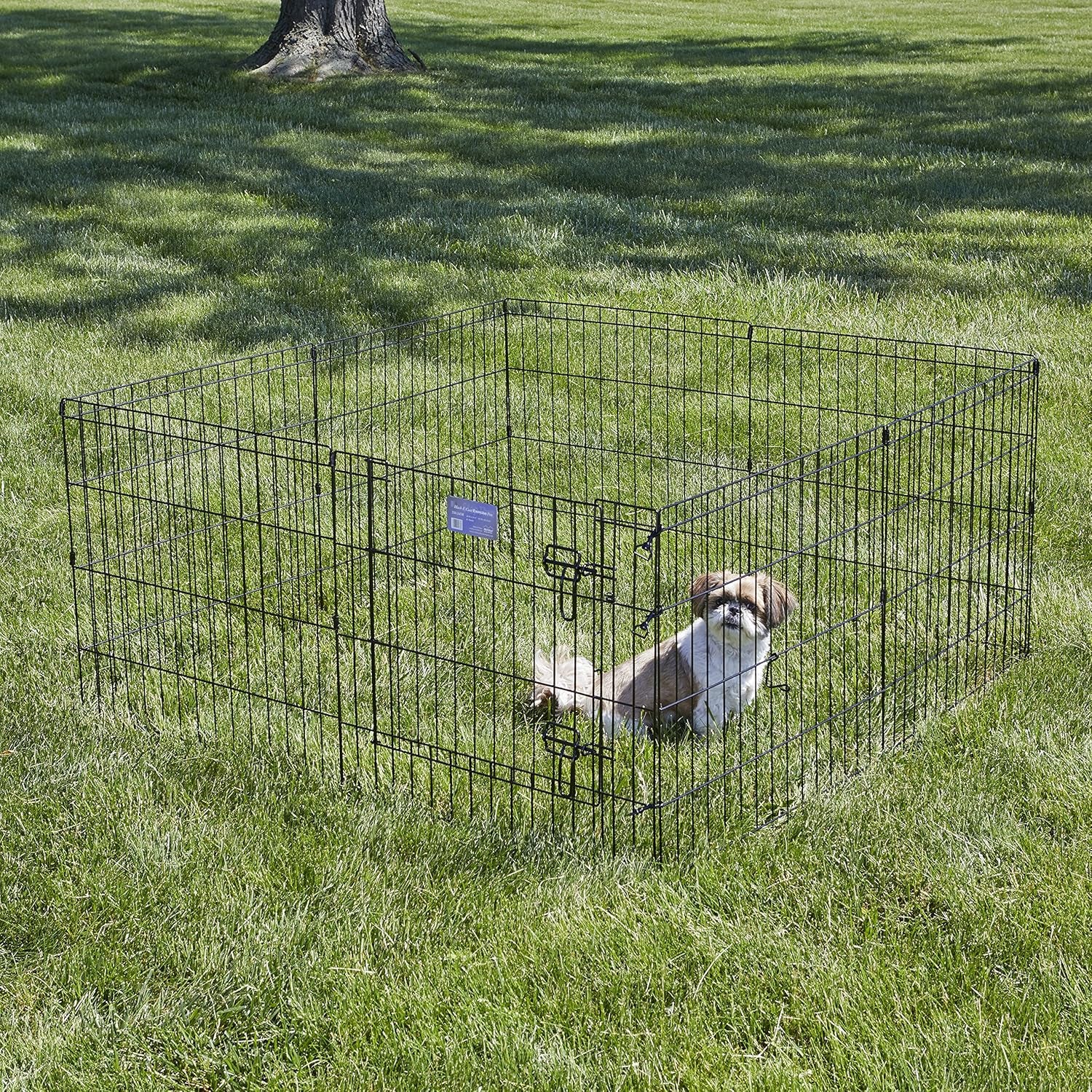 Folding Metal Puppy/Dog Exercise Pen, Indoor/Outdoor Playpen with Secure Door, Provides 16 Sq Feet of Play Space, 24-Inches Tall, Black E-Coated