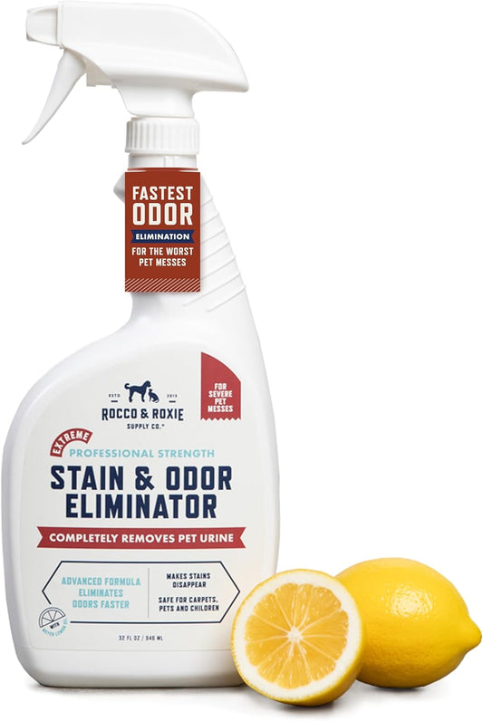 Rocco & Roxie Extreme Stain & Odor Eliminator for Strong Odor, Pet Urine Enzyme Cleaner Destroyer, Stain Remover for Dog Poop and Cat Pee, Enzymatic Carpet Cleaner Spray for Home, Puppy Potty Training
