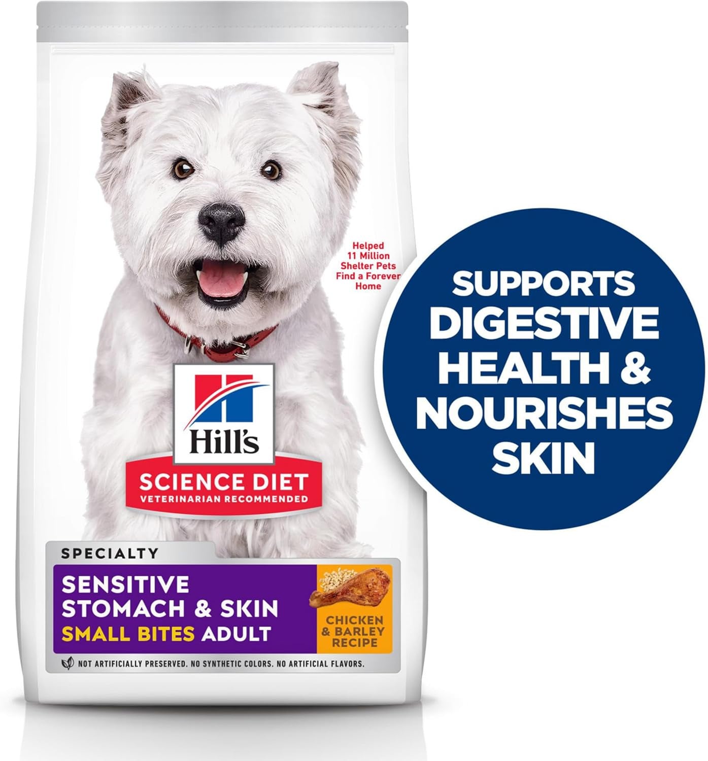 Sensitive Stomach & Skin, Adult 1-6, Stomach & Skin Sensitivity Support, Small Kibble, Dry Dog Food, Chicken Recipe, 15 Lb Bag