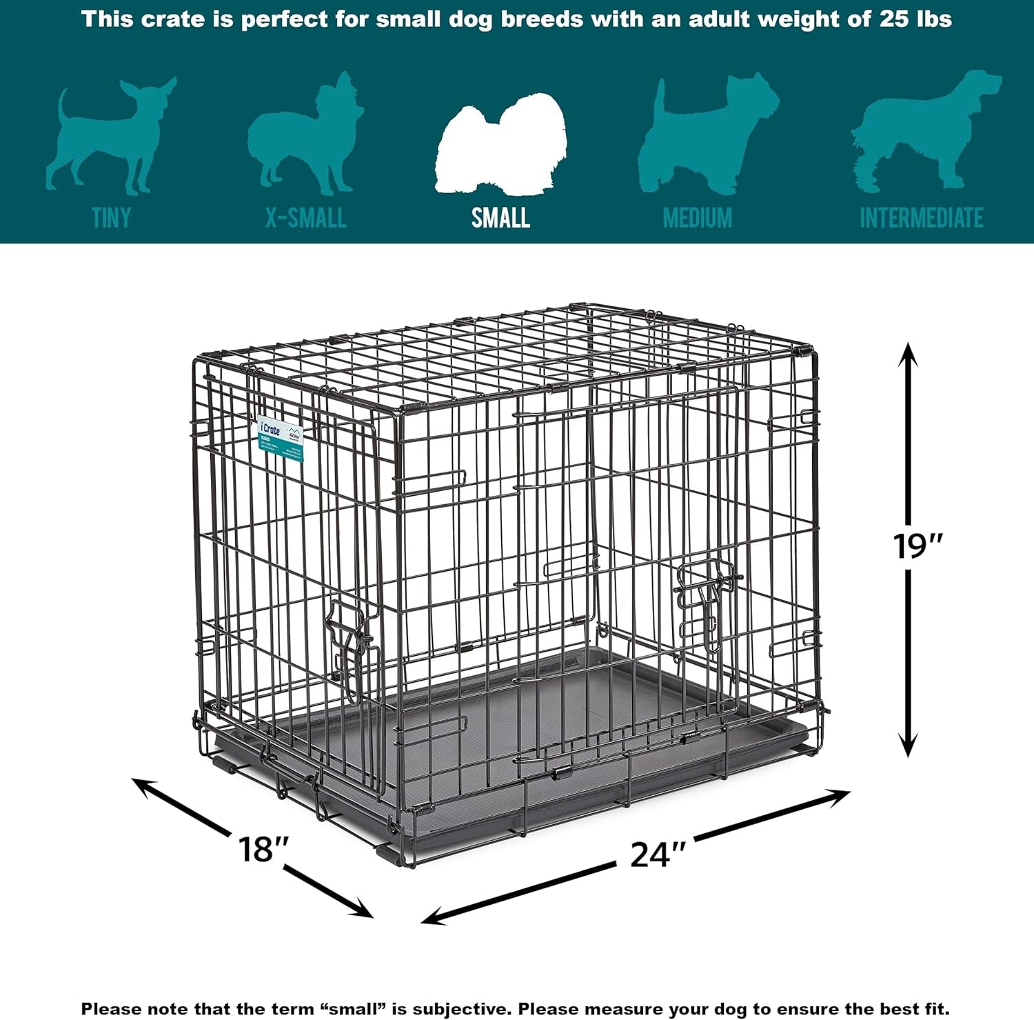 24-Inch Two-Door Icrate Folding Dog Crate with Divider Panel, Leak-Proof Tray & Secure Latches – Metal Wire Kennel for Small Breeds – Portable, Durable & Easy to Assemble
