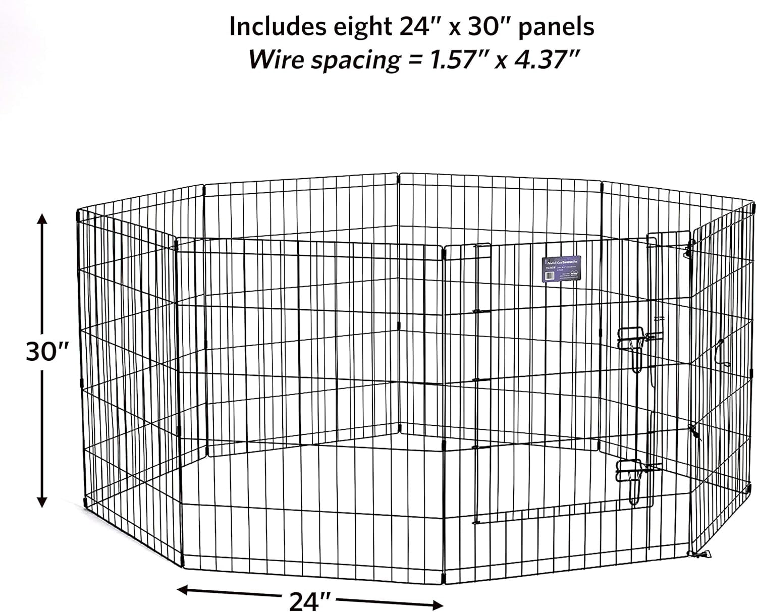 Folding Metal Dog Exercise Pen, Indoor/Outdoor Playpen with Secure Door, Provides 16 Sq Feet of Play Space, 30-Inches Tall, Black E-Coated