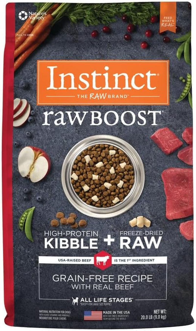 Raw Boost, Natural Dry Dog Food with Freeze Dried Pieces, High Protein, Grain Free Recipe - Real Beef, 20 Lb. Bag