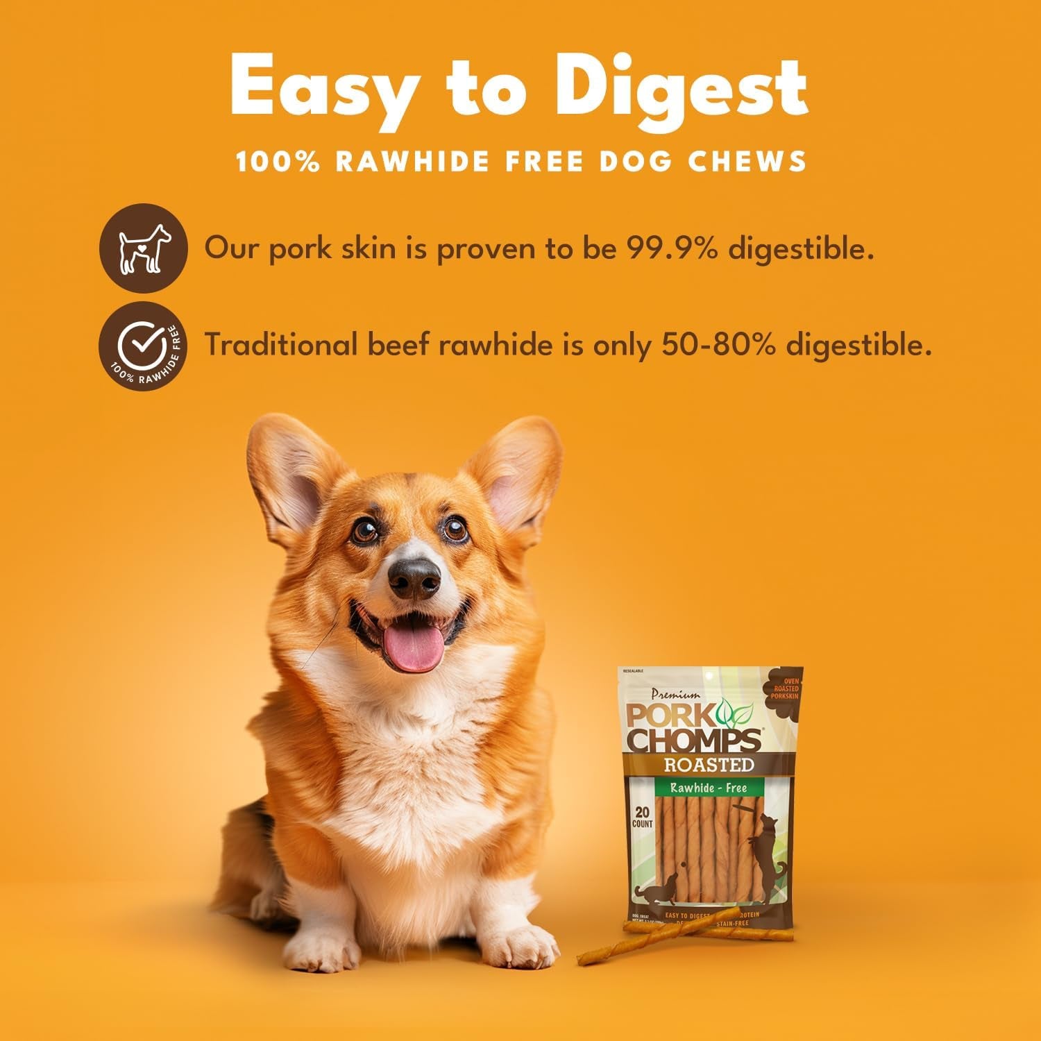Roasted Pork Skin Dog Chews, 5-Inch Mini Twists, 20 Count