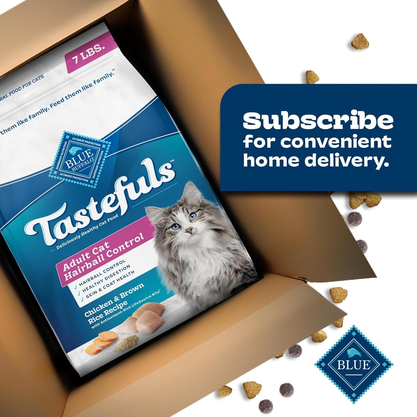Tastefuls Natural Dry Food for Adult Cats, Hairball Control, Chicken & Brown Rice Recipe, 7-Lb. Bag