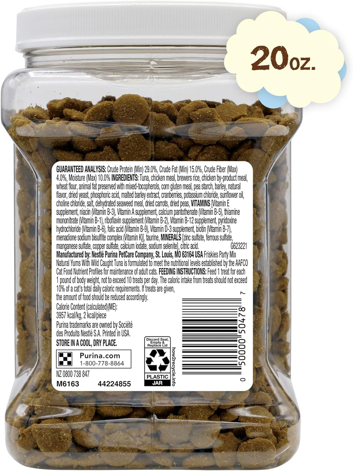 Purina  Natural Cat Treats, Party Mix Natural Yums with Wild Caught Tuna and Added Vitamins, Minerals and Nutrients - 20 Oz. Canister