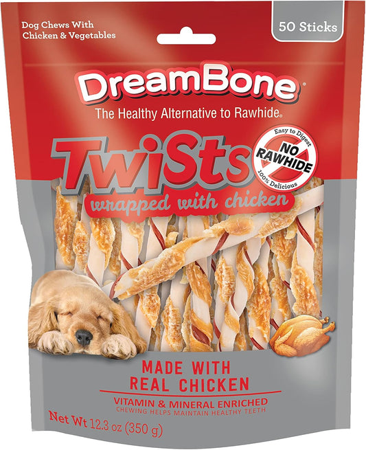 Twist Sticks, Wrapped with Real Chicken, Rawhide-Free Chews for Dogs, 50 Count