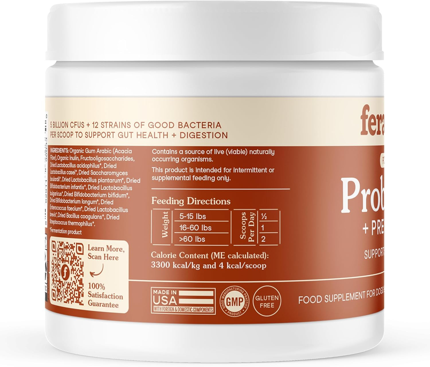 Probiotics for Dogs & Cats - Vet Created - Cat & Dog Probiotic Supplement - 12 Strains & Prebiotics for Pet’S Digestion - 60 Scoops​