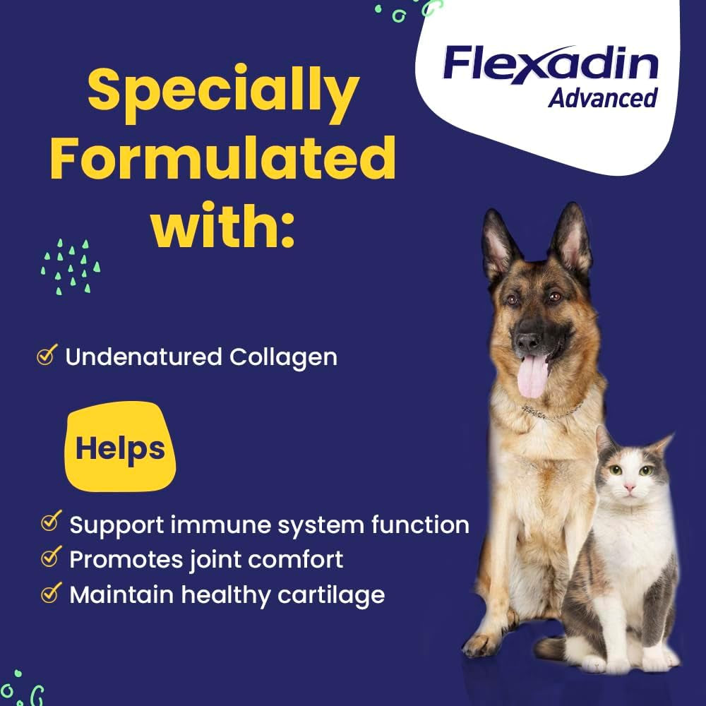 Flexadin Advanced Dog Hip and Joint Supplement with Undenatured Collagen, One Chew a Day Hip and Joint Support Chew for Dogs and Cats, Clinically Proven Vet-Approved Formula, 30 Chews