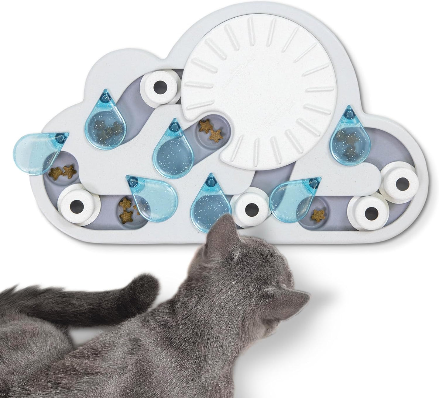 by Nina Ottosson Rainy Day Puzzle & Play – Interactive Treat Puzzle Feeder for Cats, 19 Hidden Treat Compartments Slow Feeder, Durable & Easy-Clean, 15.4 Inches, Gray