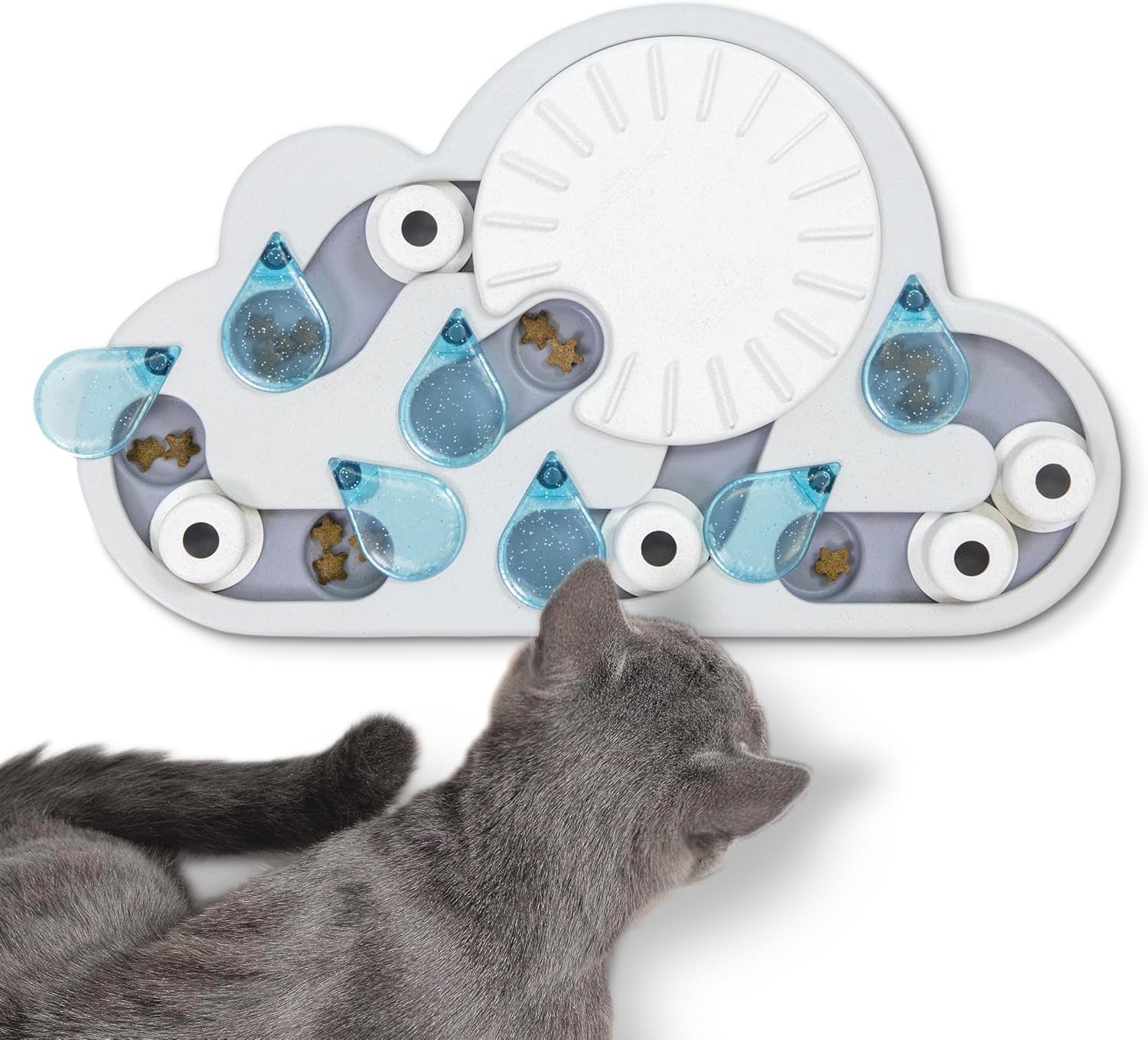 by Nina Ottosson Rainy Day Puzzle & Play – Interactive Treat Puzzle Feeder for Cats, 19 Hidden Treat Compartments Slow Feeder, Durable & Easy-Clean, 15.4 Inches, Gray