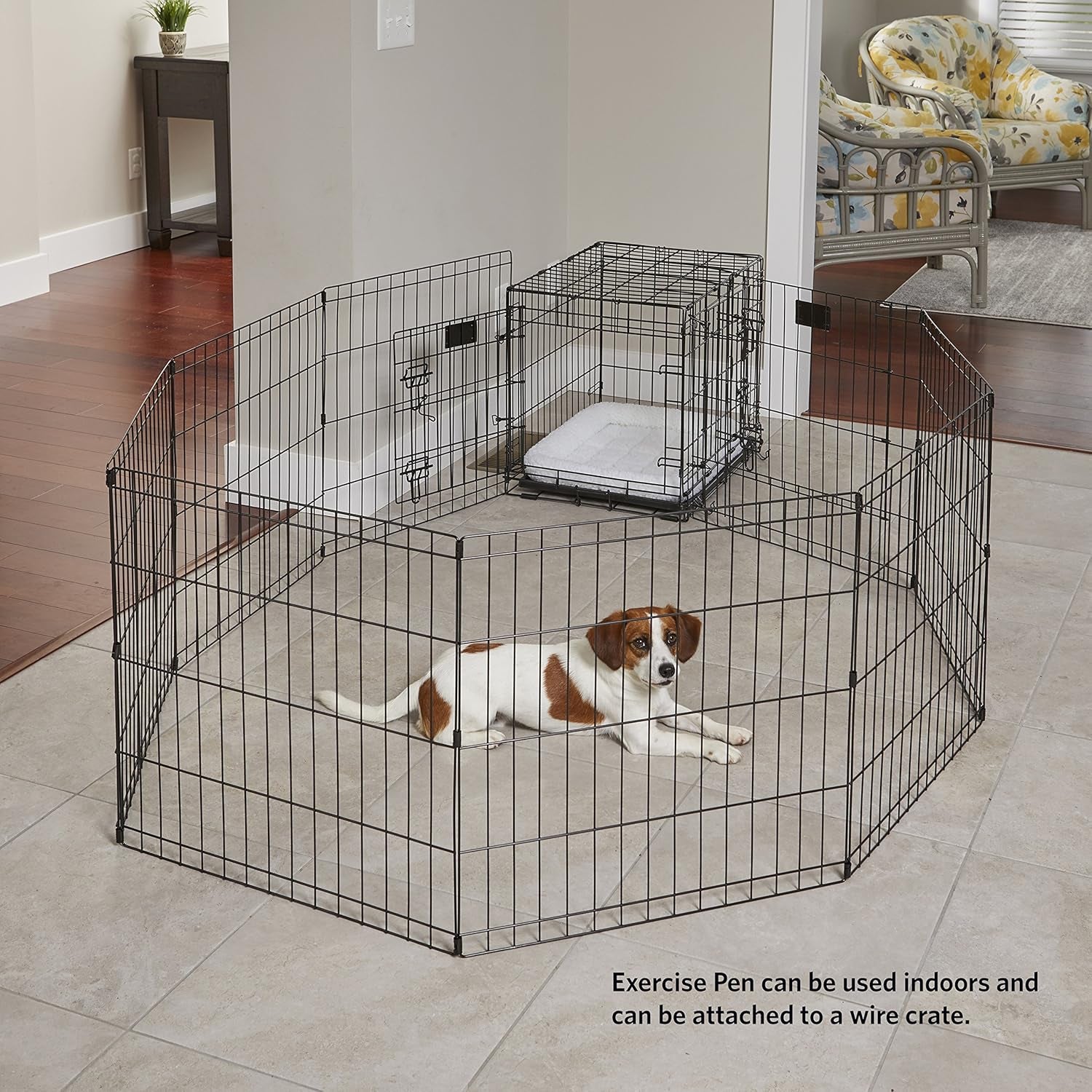 Folding Metal Dog Exercise Pen, Indoor/Outdoor Playpen with Secure Door, Provides 16 Sq Feet of Play Space, 30-Inches Tall, Black E-Coated