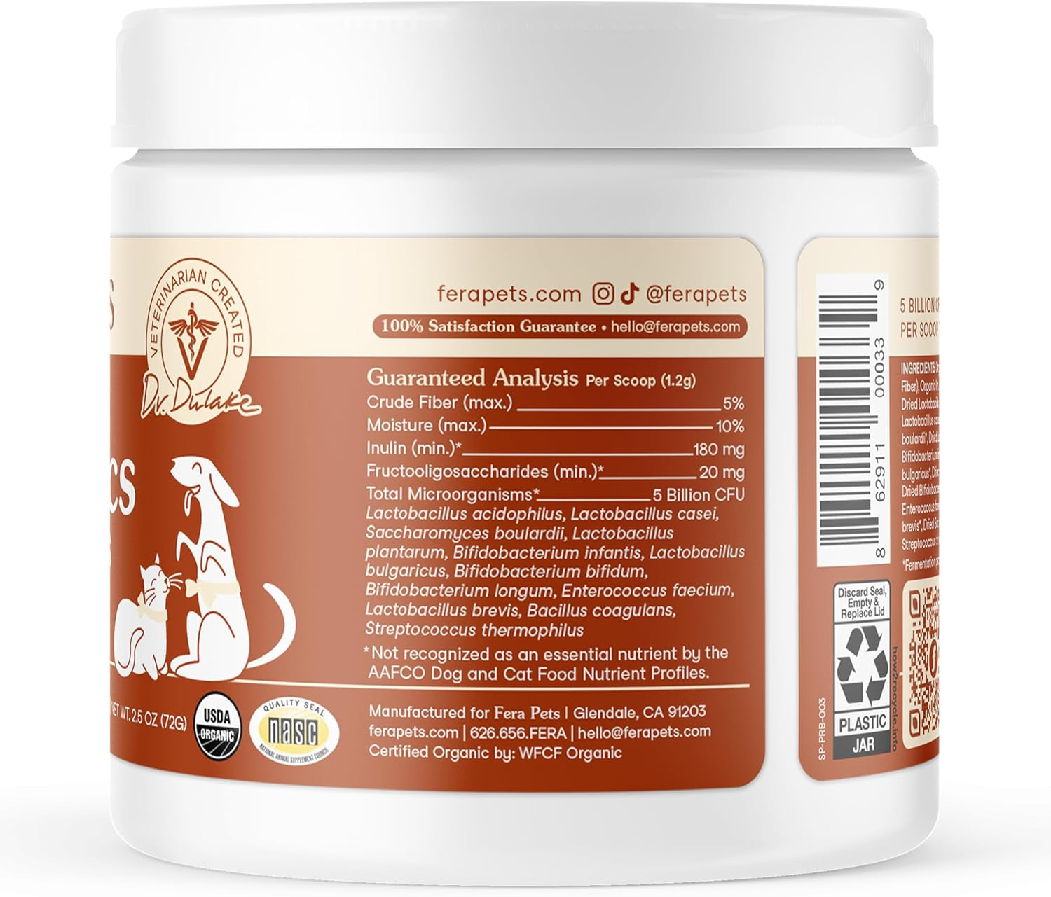 Probiotics for Dogs & Cats - Vet Created - Cat & Dog Probiotic Supplement - 12 Strains & Prebiotics for Pet’S Digestion - 60 Scoops​