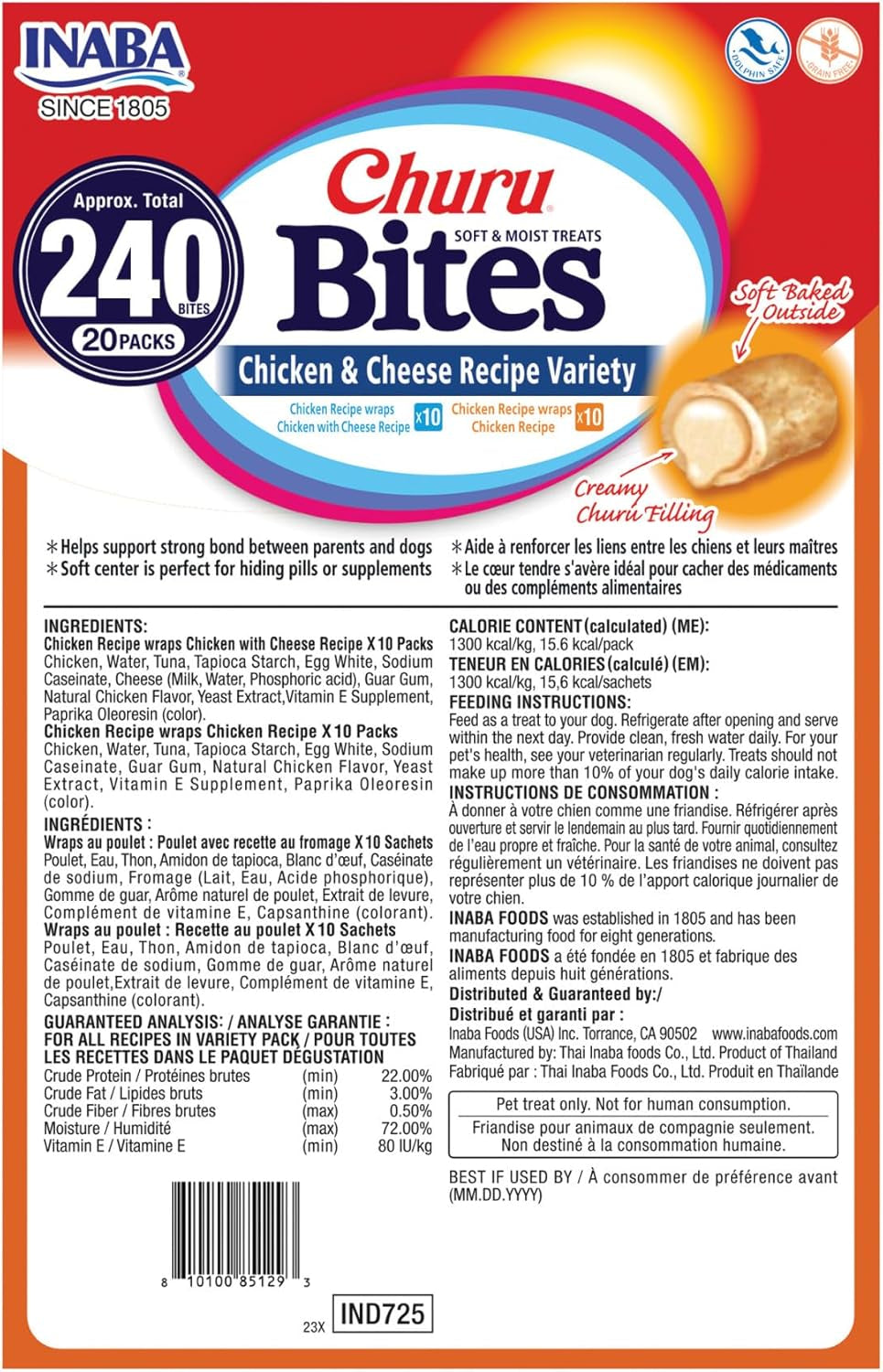Churu Bites for Dogs, Soft & Chewy Dog Treats with Vitamin E, 0.42 Ounces Each Tube, 20 Tubes, Chicken & Cheese Variety Box