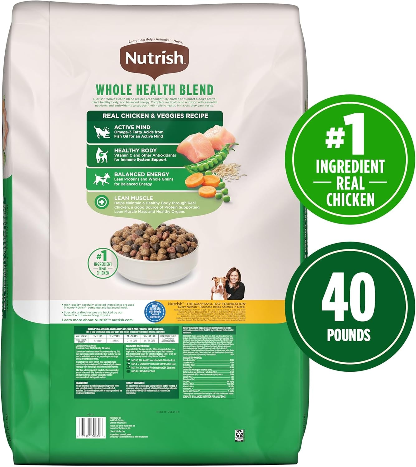 Dry Dog Food, Real Chicken & Veggies Recipe Whole Health Blend for Adult Dogs, 40 Lb. Bag, Packaging May Vary (Formerly Rachael Ray)