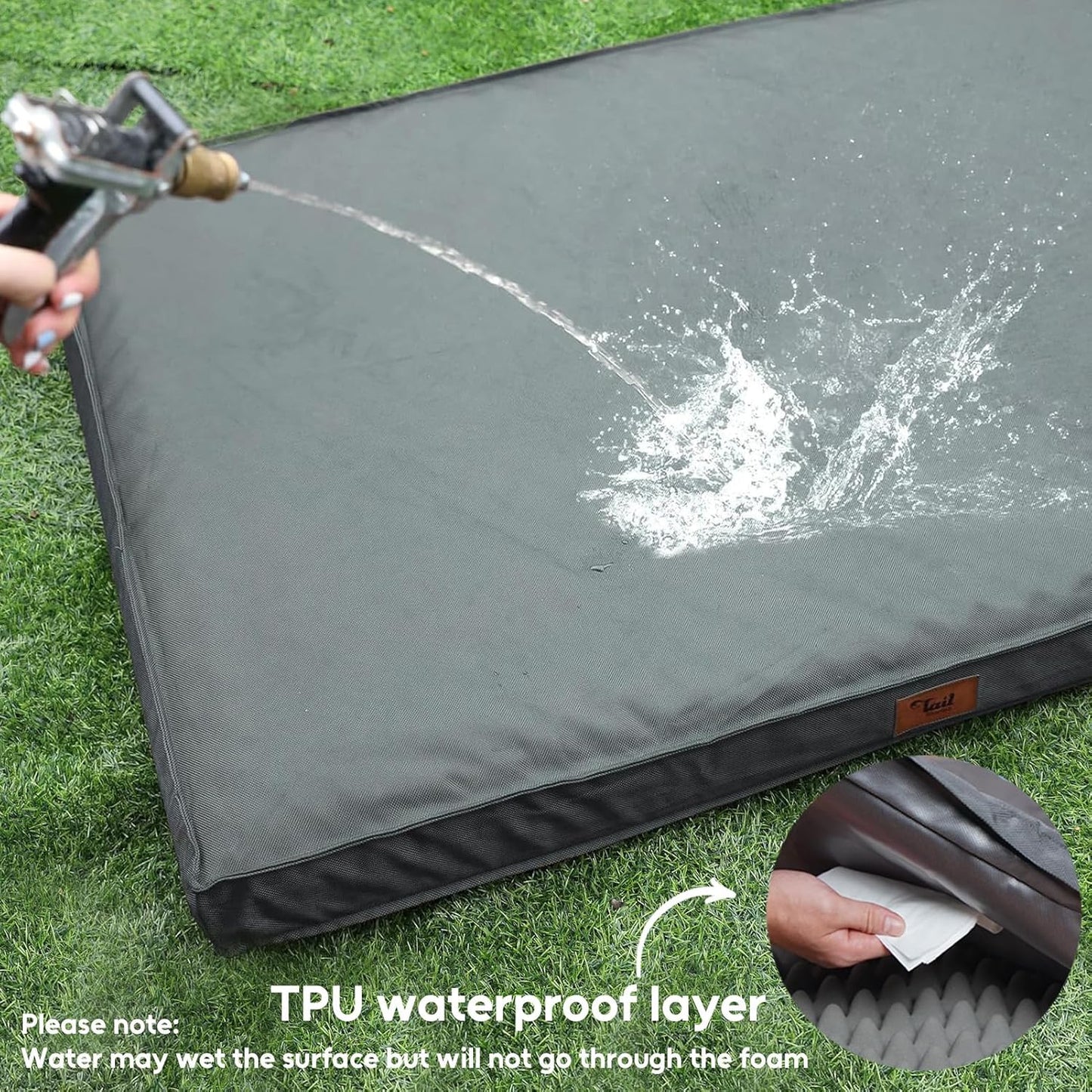 Outdoor Orthopedic Dog Bed, Waterproof Dog Bed for Large Dogs 36X27 Inch, Egg Crate Foam Pet Mat with Washable Removable Oxford Cooling Cover, Grey