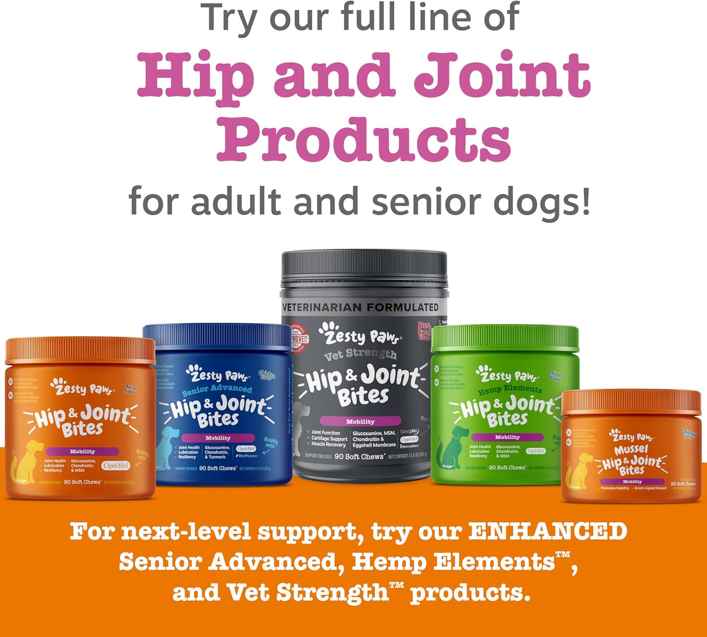 Hip and Joint for Dogs, Glucosamine for Dogs Hip and Joint Supplement with Chondroitin, MSM, Vitamins C & E - Bacon, 90 Count