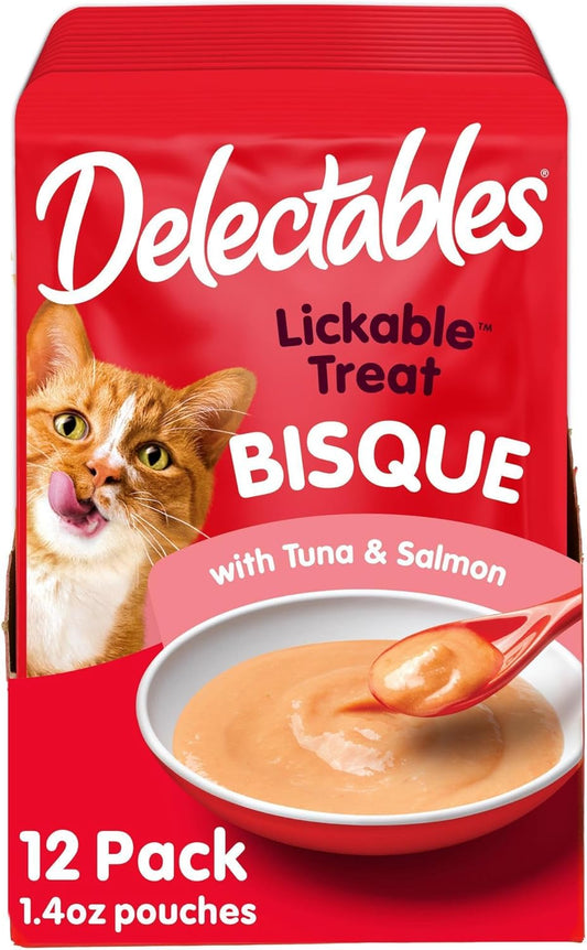 Delectables Bisque Lickable Cat Treats, Tuna & Salmon, 12 Count