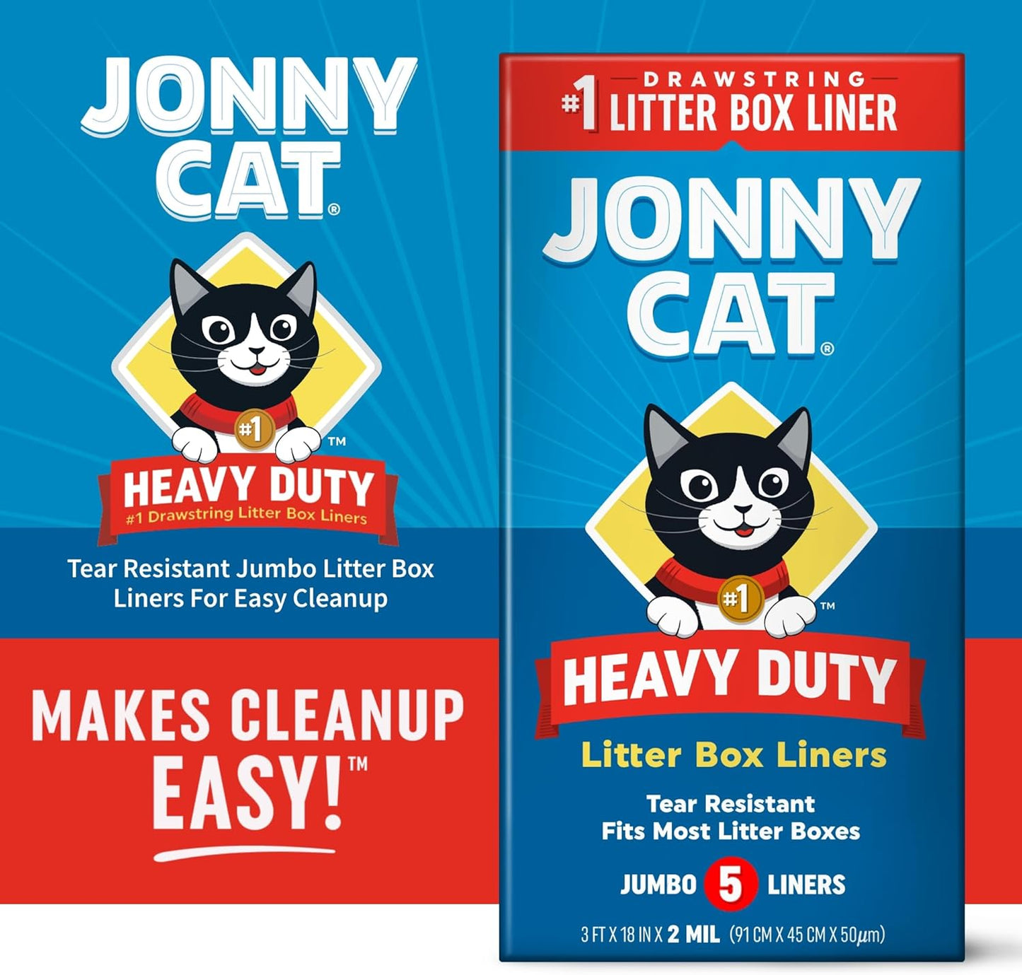 Litter Box Liners: Heavy Duty - Tear & Leak Resistant - Drawstring Close - Jumbo, 5 Count